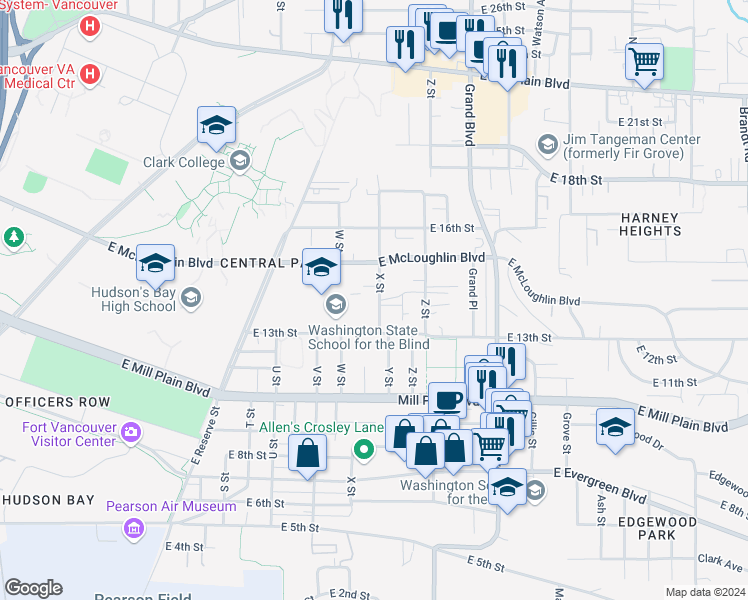 map of restaurants, bars, coffee shops, grocery stores, and more near 1322 X Street in Vancouver
