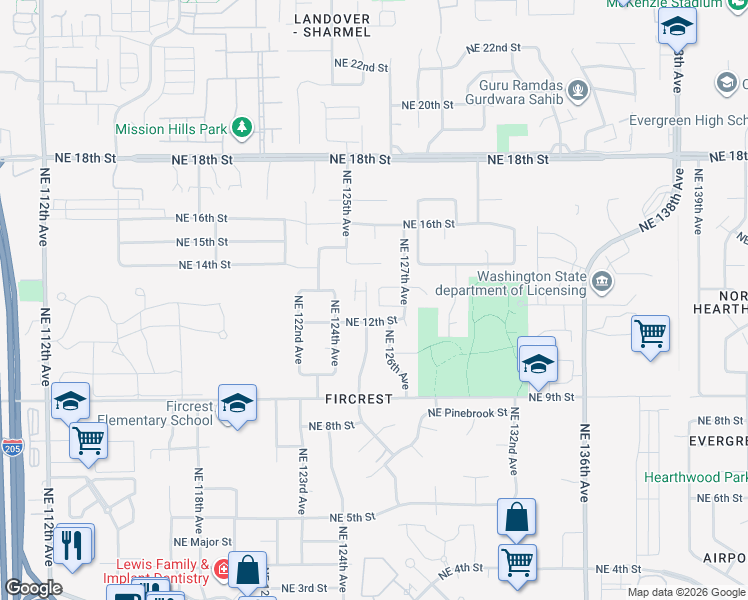 map of restaurants, bars, coffee shops, grocery stores, and more near 1221 Northeast 125th Avenue in Vancouver
