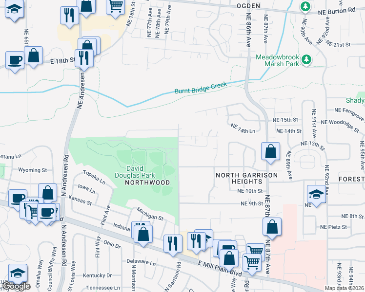 map of restaurants, bars, coffee shops, grocery stores, and more near 7821 Northeast 14th Street in Vancouver