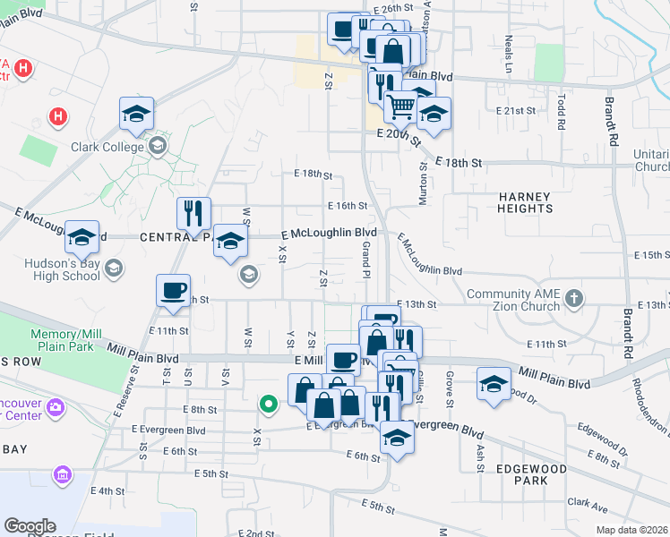 map of restaurants, bars, coffee shops, grocery stores, and more near 1337 Z Street in Vancouver
