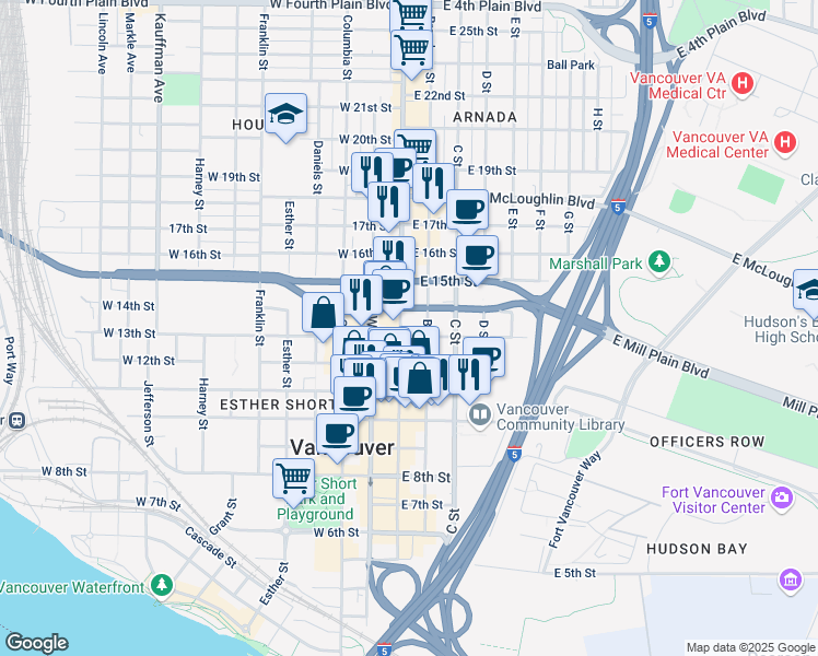 map of restaurants, bars, coffee shops, grocery stores, and more near in Vancouver