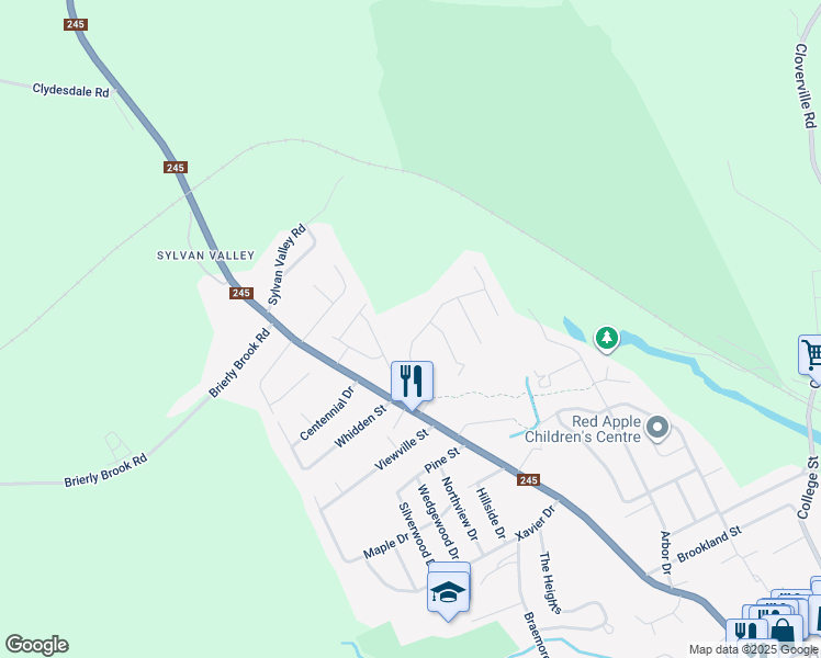 map of restaurants, bars, coffee shops, grocery stores, and more near 17 Vincent Way in Antigonish