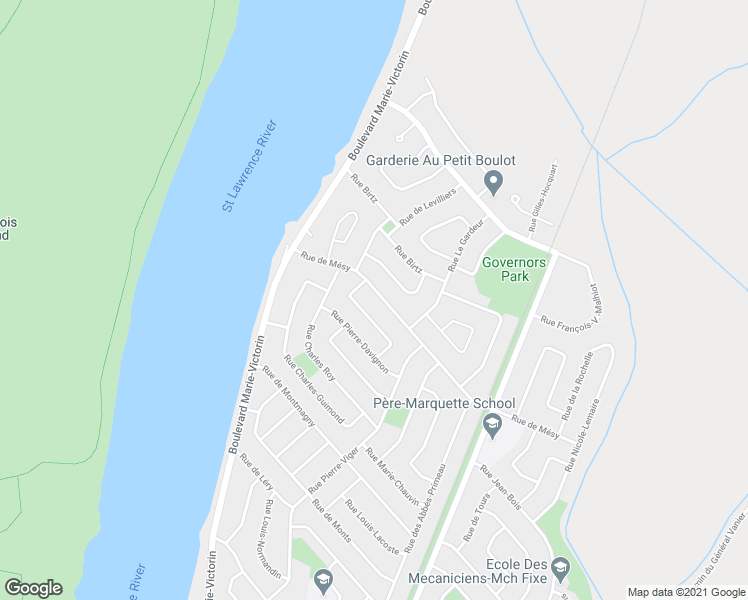map of restaurants, bars, coffee shops, grocery stores, and more near 71 Rue de Mésy in Boucherville