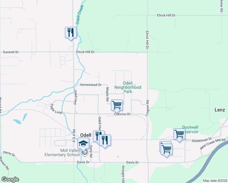 map of restaurants, bars, coffee shops, grocery stores, and more near 3540 Cedar Drive in Hood River