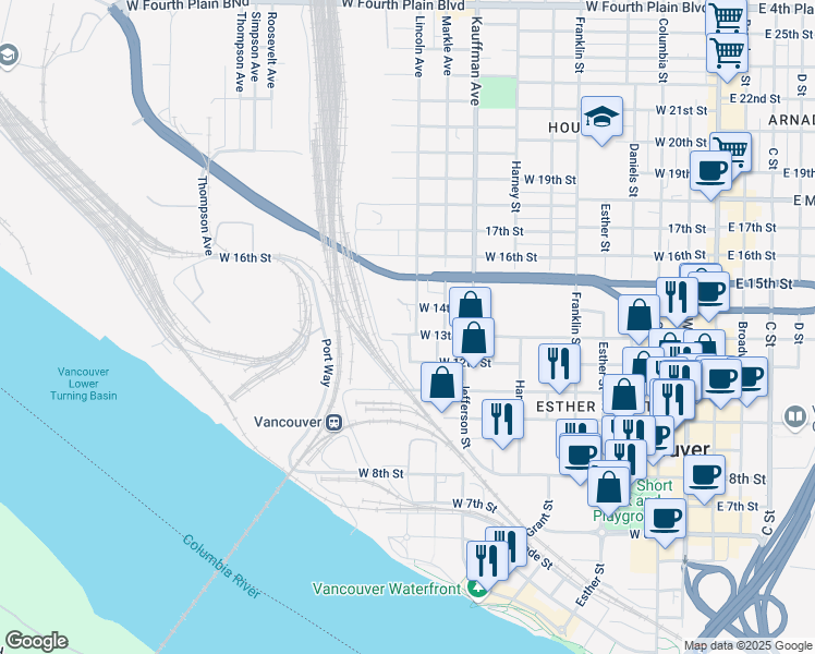 map of restaurants, bars, coffee shops, grocery stores, and more near 1200 West 13th Street in Vancouver