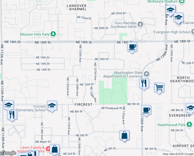 map of restaurants, bars, coffee shops, grocery stores, and more near 12615 Northeast 13th Way in Vancouver