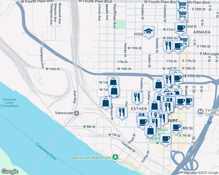 map of restaurants, bars, coffee shops, grocery stores, and more near 1305 Markle Avenue in Vancouver