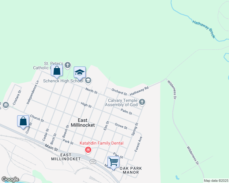 map of restaurants, bars, coffee shops, grocery stores, and more near 26 Orchard Street in East Millinocket