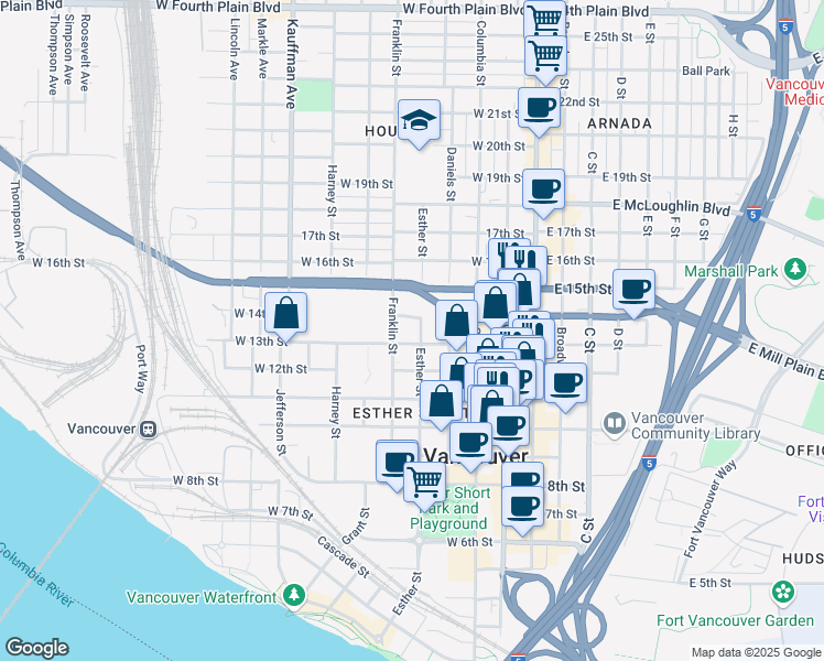map of restaurants, bars, coffee shops, grocery stores, and more near in Vancouver