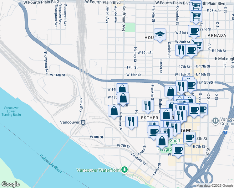 map of restaurants, bars, coffee shops, grocery stores, and more near 1305 Markle Avenue in Vancouver