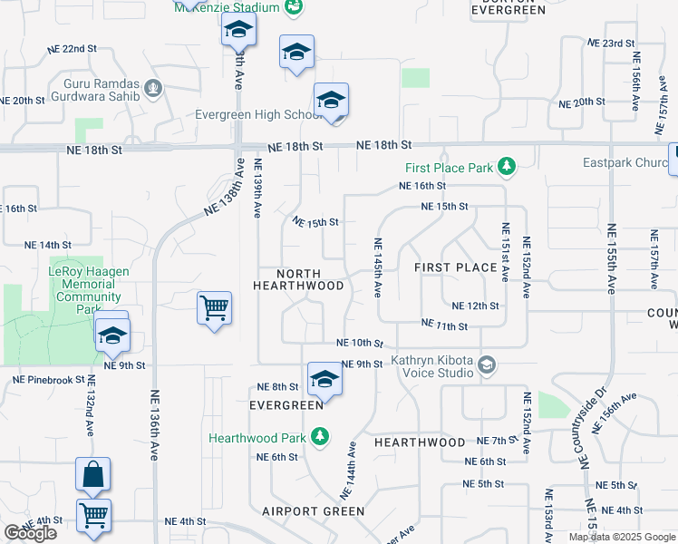 map of restaurants, bars, coffee shops, grocery stores, and more near 14212 Northeast 13th Street in Vancouver