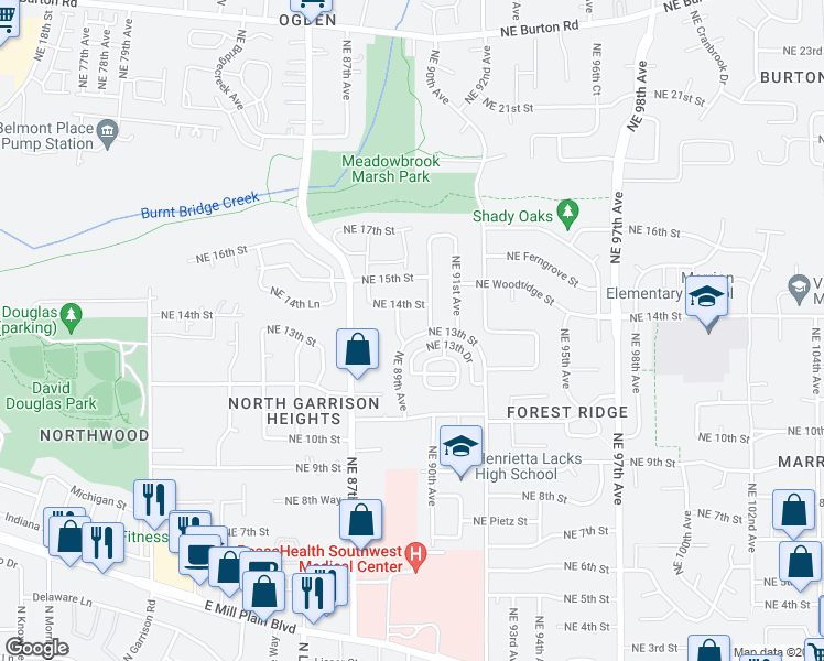 map of restaurants, bars, coffee shops, grocery stores, and more near 8904 Northeast 13th Street in Vancouver