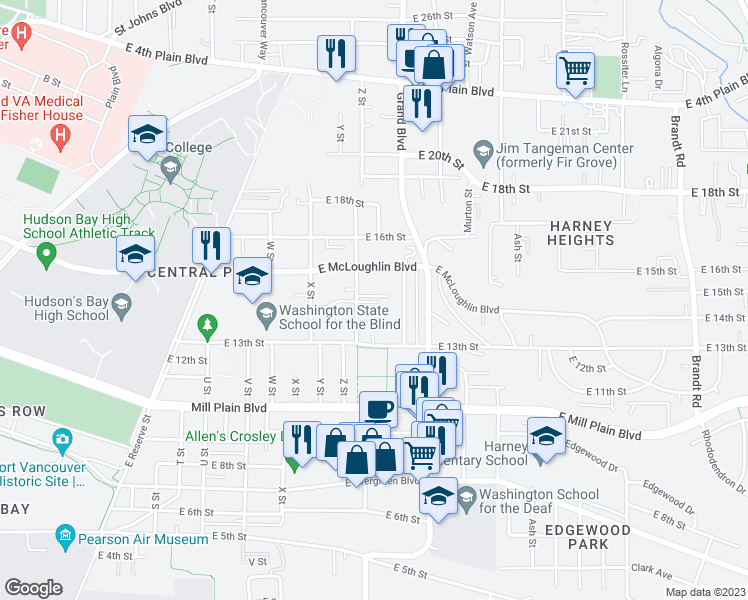 map of restaurants, bars, coffee shops, grocery stores, and more near 1337 Z Street in Vancouver