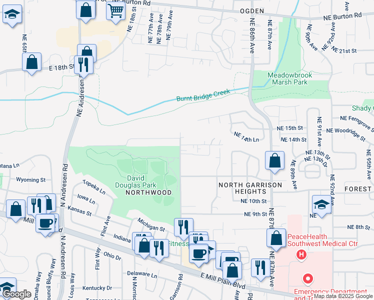 map of restaurants, bars, coffee shops, grocery stores, and more near 7821 Northeast 14th Street in Vancouver