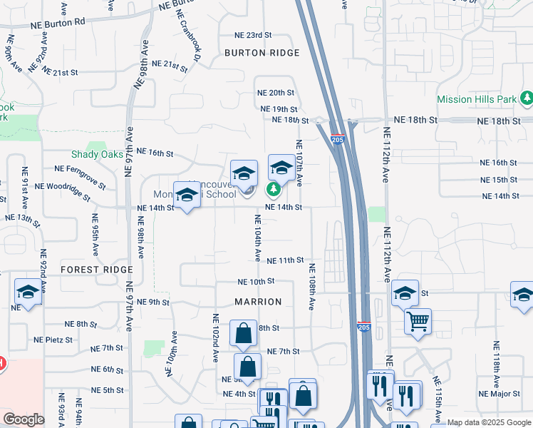 map of restaurants, bars, coffee shops, grocery stores, and more near 1313 Northeast 104th Avenue in Vancouver