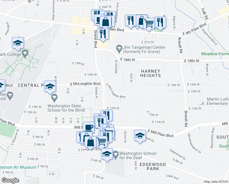 map of restaurants, bars, coffee shops, grocery stores, and more near 3100 East McLoughlin Boulevard in Vancouver
