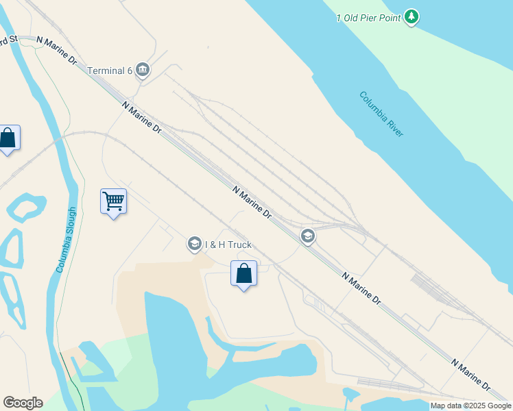 map of restaurants, bars, coffee shops, grocery stores, and more near 4970 N Marine Dr in Portland