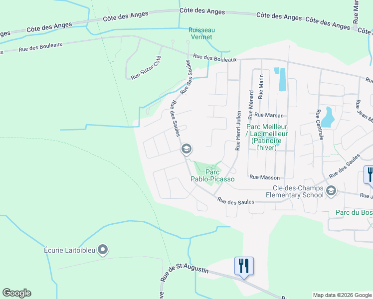 map of restaurants, bars, coffee shops, grocery stores, and more near 13905 Croissant des Saules in Mirabel