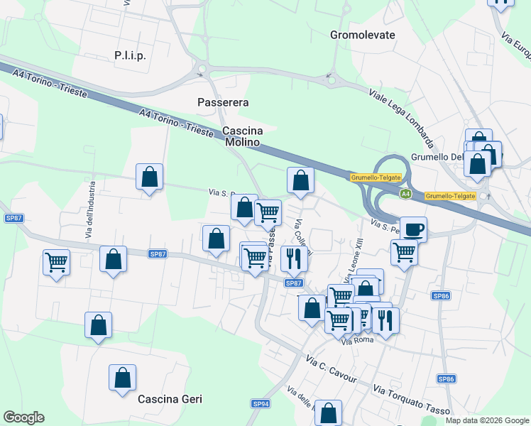 map of restaurants, bars, coffee shops, grocery stores, and more near 2 Via G. Rossini in Telgate