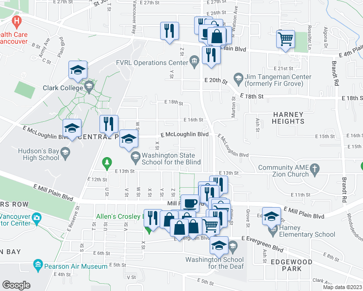 map of restaurants, bars, coffee shops, grocery stores, and more near 1401 Z Street in Vancouver