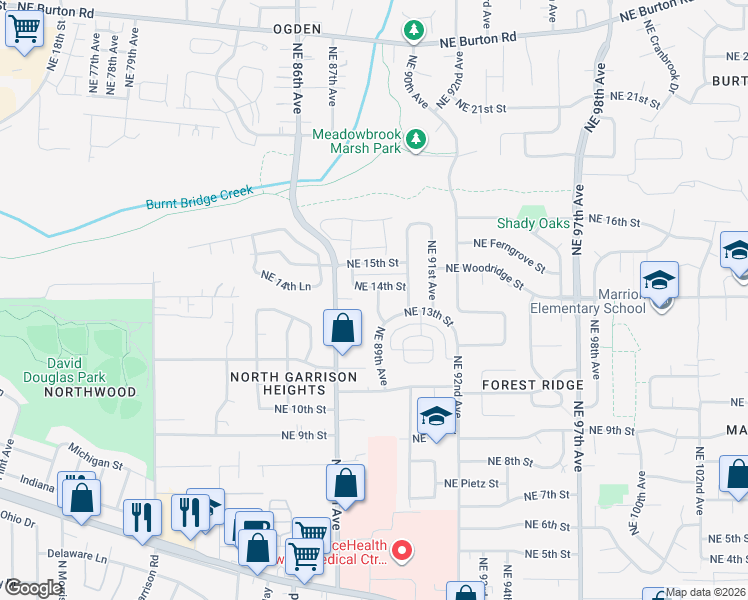 map of restaurants, bars, coffee shops, grocery stores, and more near 8904 Northeast 13th Street in Vancouver
