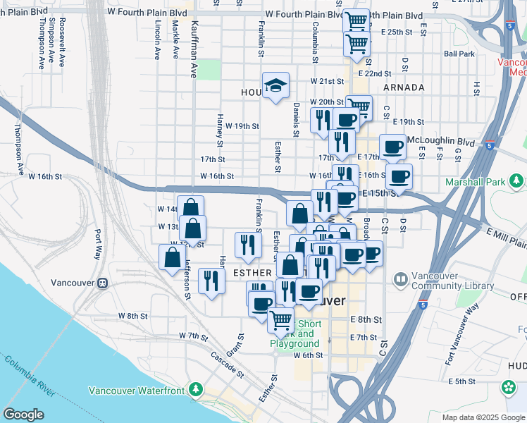 map of restaurants, bars, coffee shops, grocery stores, and more near 555 West 14th Street in Vancouver