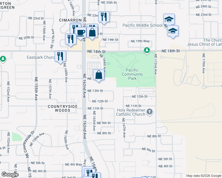 map of restaurants, bars, coffee shops, grocery stores, and more near 16513 Northeast 13th Street in Vancouver
