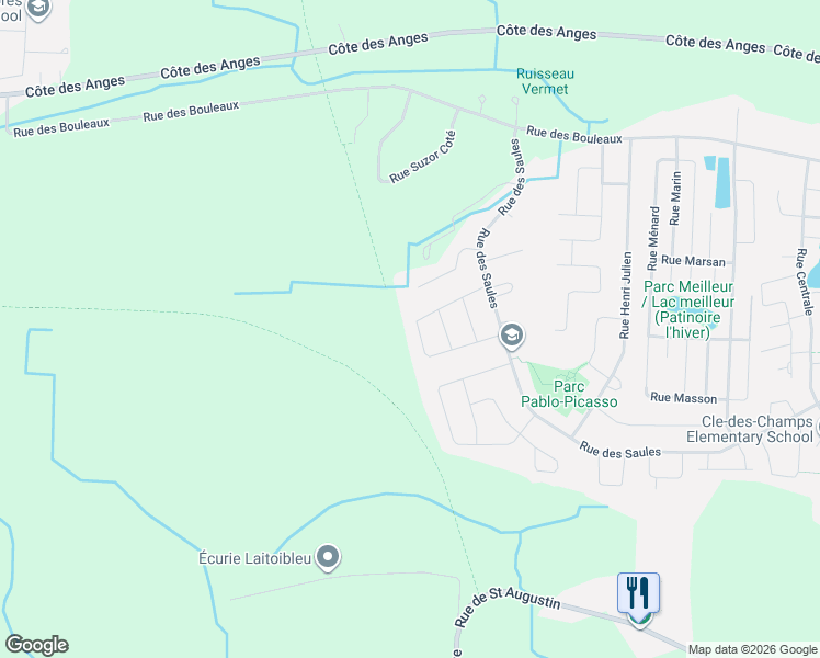 map of restaurants, bars, coffee shops, grocery stores, and more near 13600 Rue Paul Émile Borduas in Mirabel