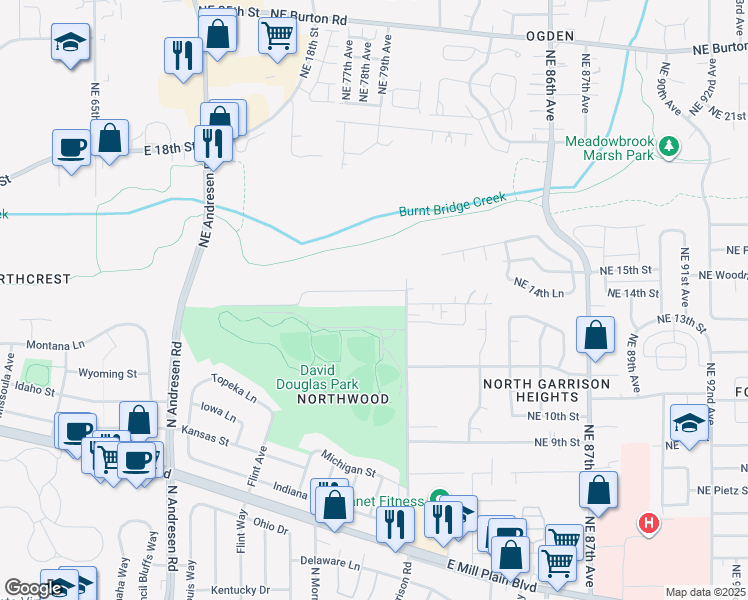 map of restaurants, bars, coffee shops, grocery stores, and more near 7709 Northeast 14th Street in Vancouver