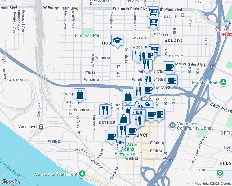 map of restaurants, bars, coffee shops, grocery stores, and more near 460 West 14th Street in Vancouver