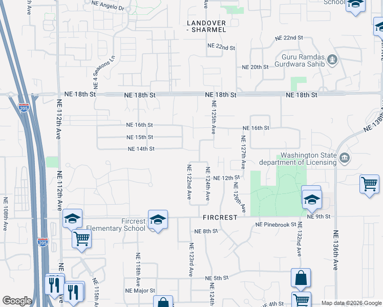 map of restaurants, bars, coffee shops, grocery stores, and more near 12215 Northeast 14th Street in Vancouver