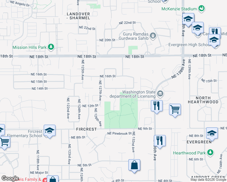 map of restaurants, bars, coffee shops, grocery stores, and more near 12710 Northeast 13th Circle in Vancouver