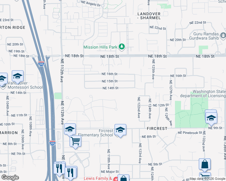 map of restaurants, bars, coffee shops, grocery stores, and more near 11913 Northeast 14th Street in Vancouver