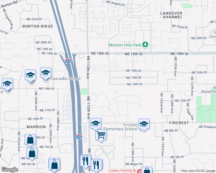 map of restaurants, bars, coffee shops, grocery stores, and more near 11507 Northeast 14th Street in Vancouver