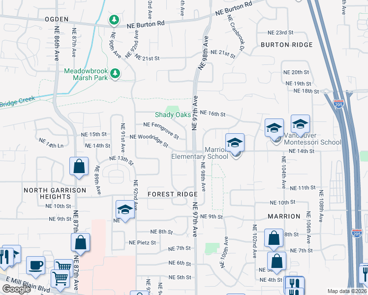 map of restaurants, bars, coffee shops, grocery stores, and more near 1315 Northeast Knollcrest Avenue in Vancouver