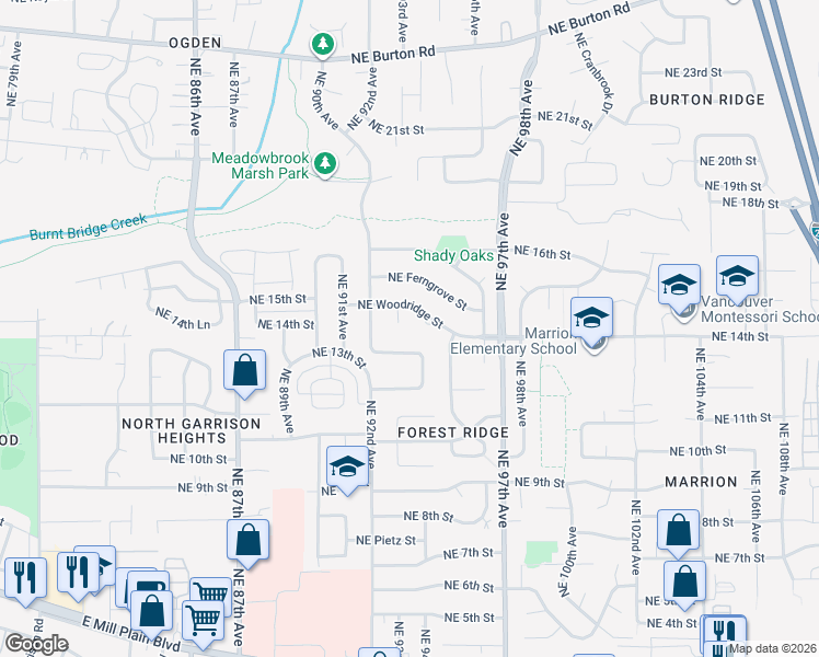 map of restaurants, bars, coffee shops, grocery stores, and more near 9308 Northeast 14th Way in Vancouver