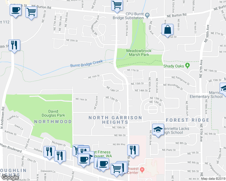 map of restaurants, bars, coffee shops, grocery stores, and more near 8500 Northeast 14th Lane in Vancouver