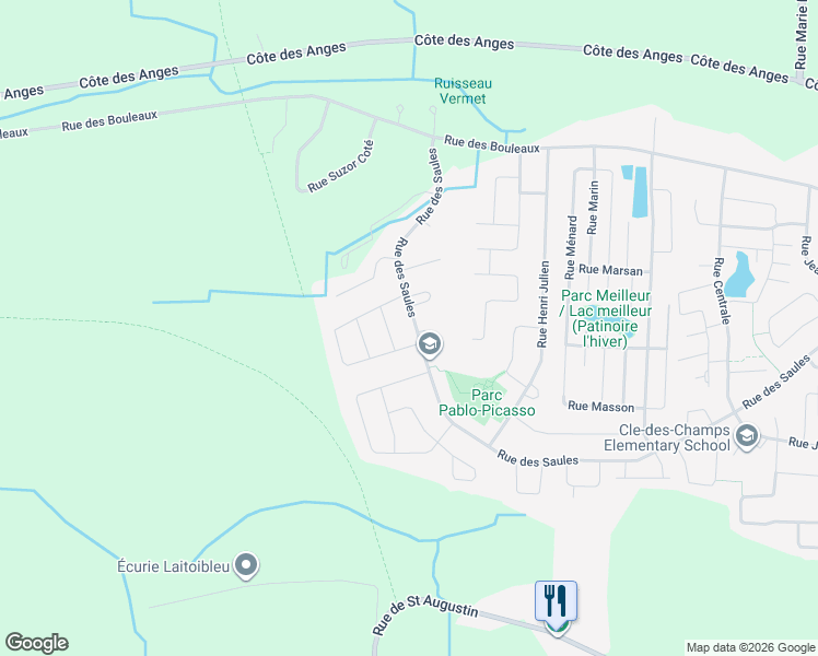 map of restaurants, bars, coffee shops, grocery stores, and more near 13820 Rue des Saules in Mirabel