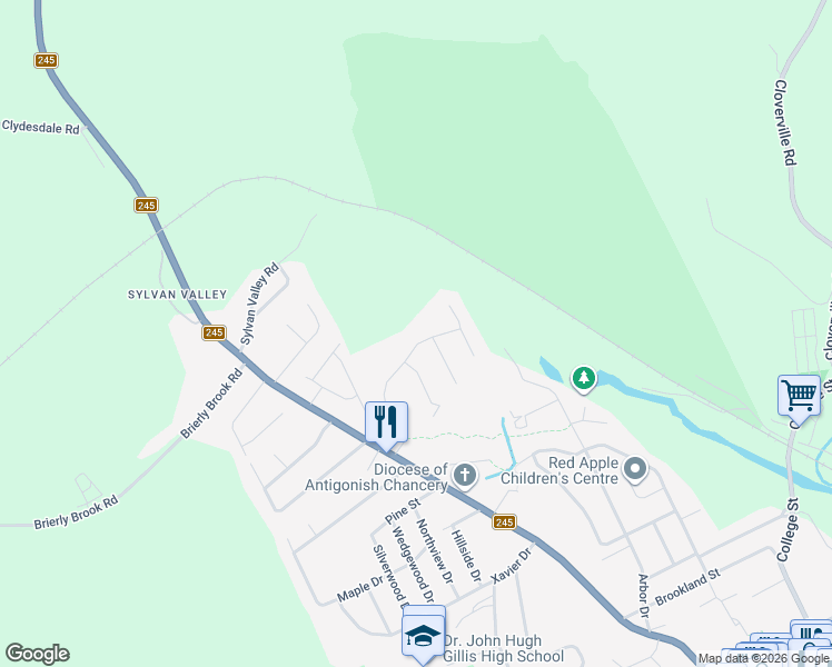 map of restaurants, bars, coffee shops, grocery stores, and more near 57 Vincent Way in Antigonish