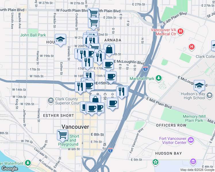 map of restaurants, bars, coffee shops, grocery stores, and more near 307 East 15th Street in Vancouver