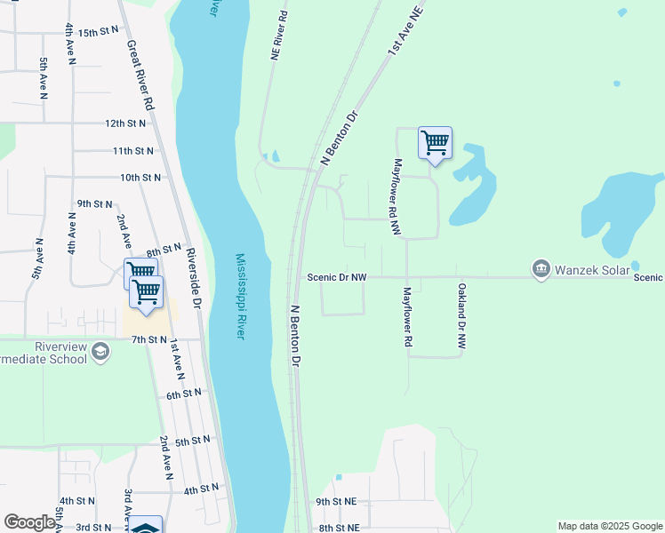 map of restaurants, bars, coffee shops, grocery stores, and more near 4593 Mallard Court Northwest in Sauk Rapids