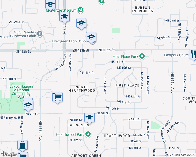 map of restaurants, bars, coffee shops, grocery stores, and more near 1408 Northeast 145th Avenue in Vancouver