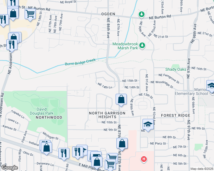 map of restaurants, bars, coffee shops, grocery stores, and more near 8512 Northeast 14th Lane in Vancouver