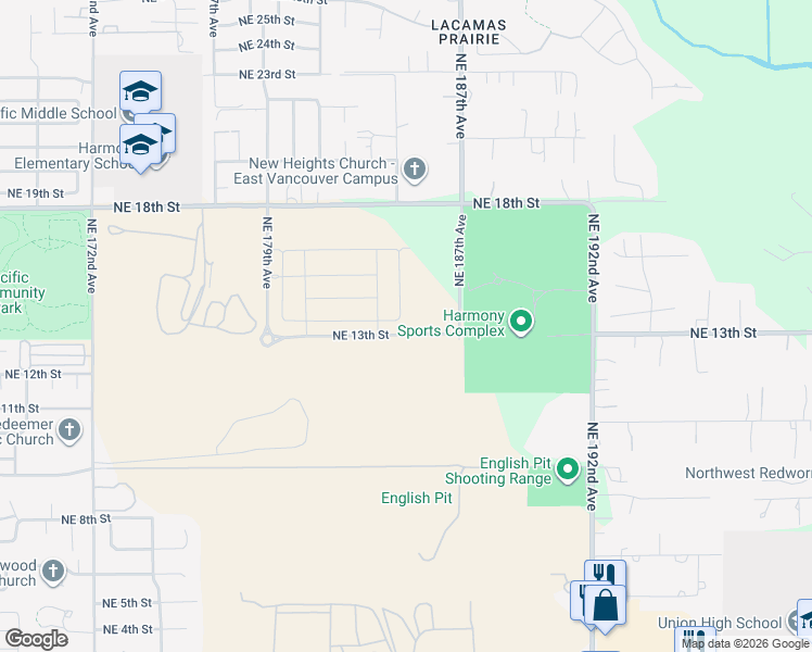 map of restaurants, bars, coffee shops, grocery stores, and more near 18501 Northeast 14th Street in Vancouver