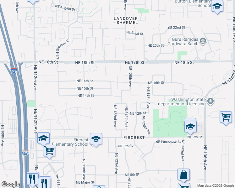map of restaurants, bars, coffee shops, grocery stores, and more near 12218 Northeast 14th Street in Vancouver