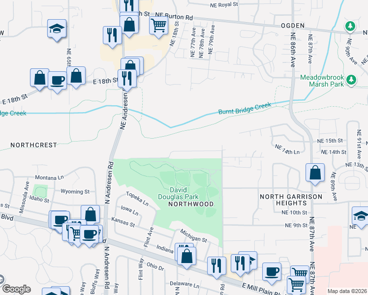 map of restaurants, bars, coffee shops, grocery stores, and more near 7604 Northeast 14th Street in Vancouver