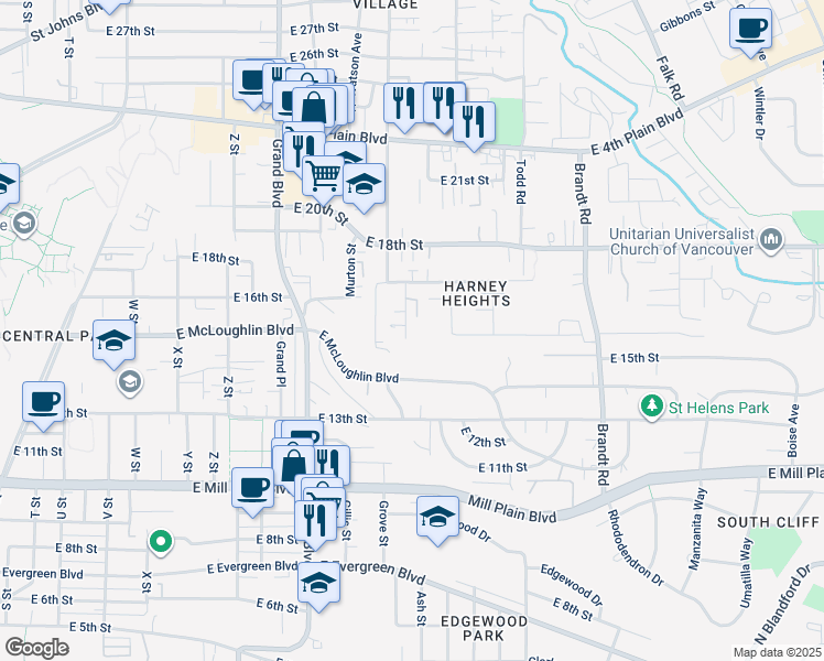 map of restaurants, bars, coffee shops, grocery stores, and more near 1602 Ash Street in Vancouver