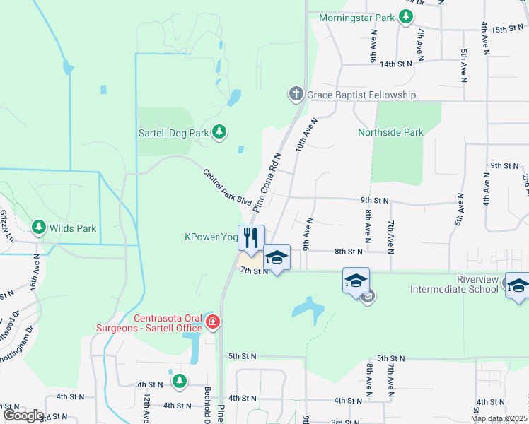 map of restaurants, bars, coffee shops, grocery stores, and more near 815 10th Avenue North in Sartell