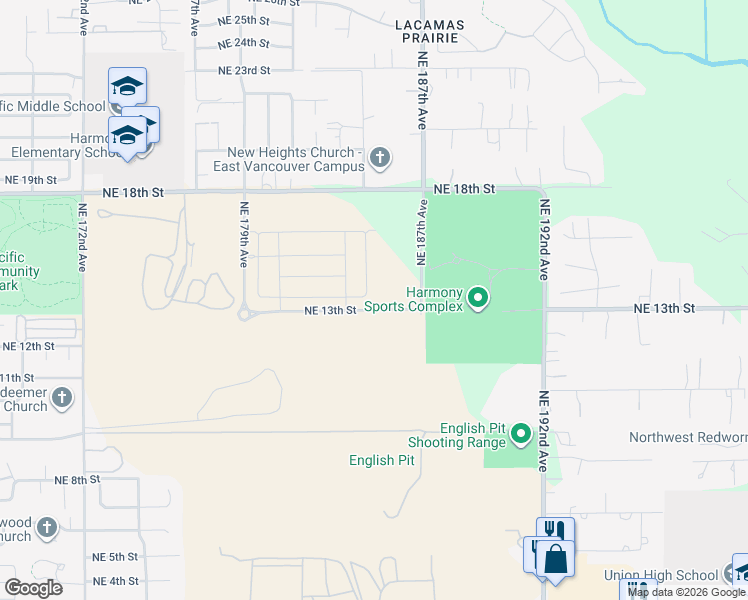 map of restaurants, bars, coffee shops, grocery stores, and more near 18507 Northeast 14th Street in Vancouver