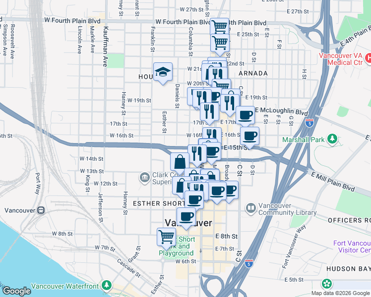 map of restaurants, bars, coffee shops, grocery stores, and more near 327 West 15th Street in Vancouver